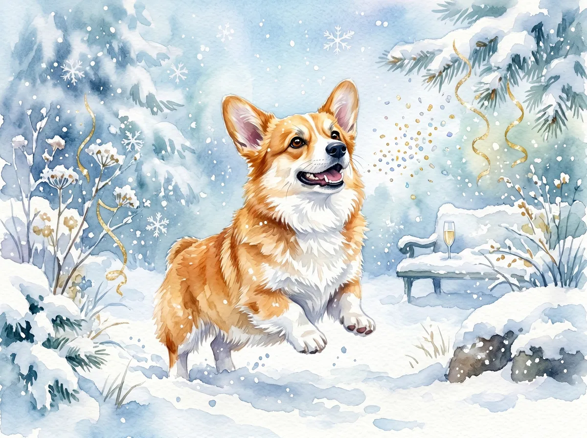 Pembroke Welsh Corgi watercolor calendar month 1